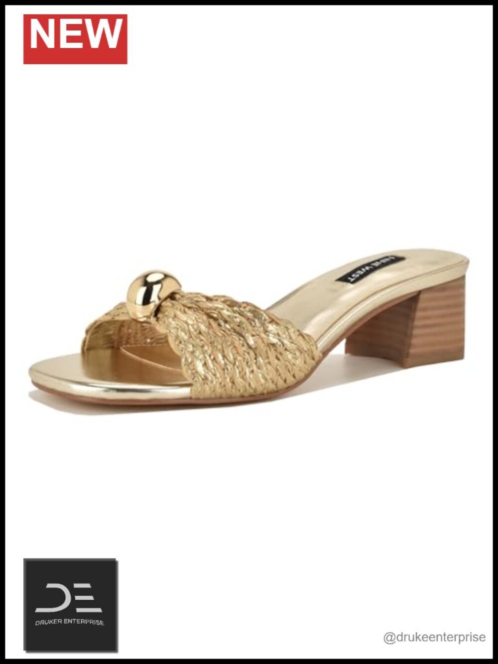 Nine West Gerry Heeled Sandals Block Heel Slip-On Square Toe